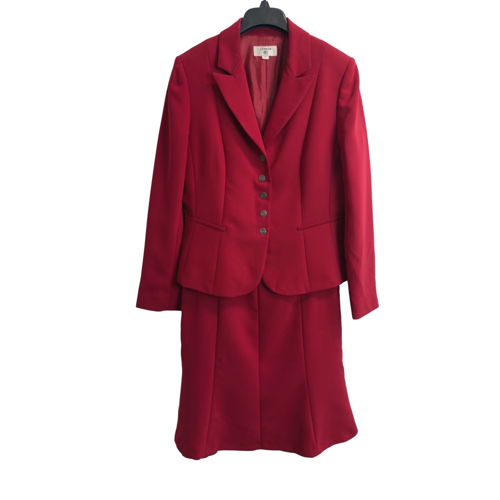 Stresa Womens Red 2 Piece Skirt Suit Set Blazer and A-Line Skirt Size 10
